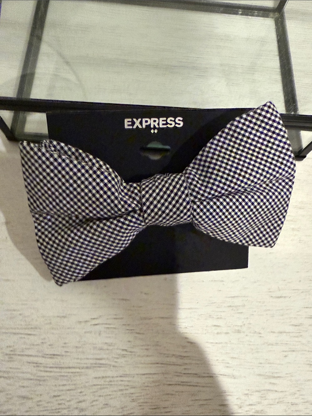 Express Men's Navy and White Gingham Bow Tie